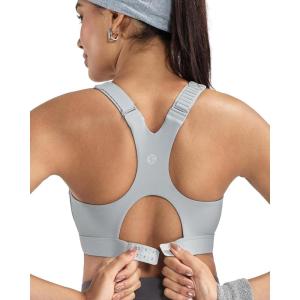 image:imageRUNNING GIRL Sports Bras for Women High Support Adjustable Straps High Impact Racerback Bra with Hook Closure Molded CupIcy Grey