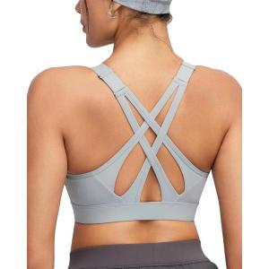 image:imageRUNNING GIRL Sports Bras for Women High Support Adjustable Straps High Impact Sports Bras with Sewn in Pads Running BraSilver Grey