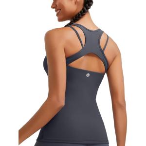 image:imageRUNNING GIRL Workout Tops for WomenStrappy Back White Tank Tops with Built in Bras Camisole Yoga Crop Top PaddedAdark Grey
