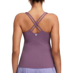 image:imageRUNNING GIRL Womens Workout Tank Tops with Built in BraCrisscross Back Padded Athletic Compression Shirts Yoga TopsPurple Gray