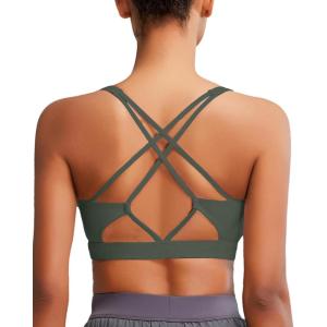 image:imageRUNNING GIRL Sports Bras for Women MediumHigh Impact Running Strappy Sports Bra with Removable PadsBink Green