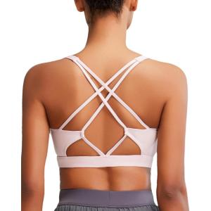 image:imageRUNNING GIRL Sports Bras for Women MediumHigh Impact Running Strappy Sports Bra with Removable PadsBlight Pink