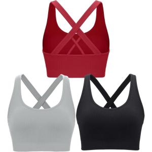 image:imageRUNNING GIRL Sports Bras for WomenSeamless Strappy Sports Bra High Support Crisscross Back with Removable PadsAblackdeep Redlight Grey