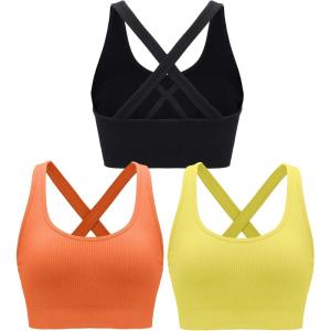 image:imageRUNNING GIRL Sports Bras for WomenSeamless Strappy Sports Bra High Support Crisscross Back with Removable PadsAblackyelloworange