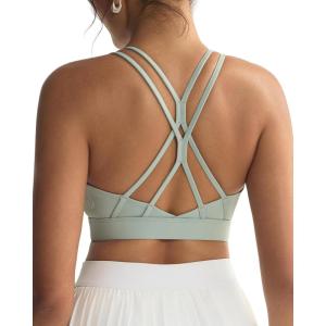 image:imageRUNNING GIRL Sports Bras for WomenStrappy Crisscross Back Padded Low Impact Running Sports Bra with Removable CupsAlight Grass Green