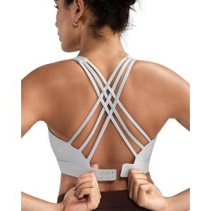 image:imageRUNNING GIRL Sports Bras for WomenCrisscross Back High Impact Sports Bra with Hook Closure Workout Supportive BraAice Grey