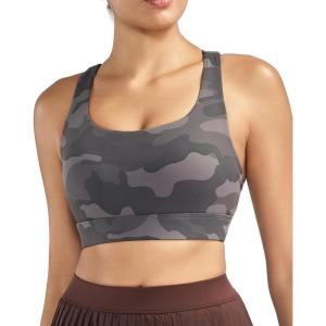 image:imageRUNNING GIRL High Impact Sports Bras for Women  Scoop Neck Strappy Sports Bra High Support Moulded Cup Workout BraAcamouflage Black