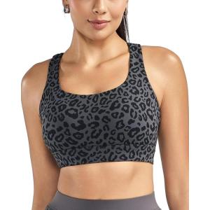 image:imageRUNNING GIRL High Impact Sports Bras for Women  Scoop Neck Strappy Sports Bra High Support Moulded Cup Workout BraAleopard Print