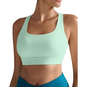 image:imageRUNNING GIRL High Impact Sports Bras for Women  Scoop Neck Strappy Sports Bra High Support Moulded Cup Workout BraAmint Green