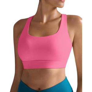 image:imageRUNNING GIRL High Impact Sports Bras for Women  Scoop Neck Strappy Sports Bra High Support Moulded Cup Workout BraAsour Pink