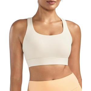 image:imageRUNNING GIRL High Impact Sports Bras for Women  Scoop Neck Strappy Sports Bra High Support Moulded Cup Workout BraAwhite Apricot