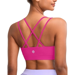 image:imageRUNNING GIRL High Impact Sports Bras for Women  Scoop Neck Strappy Sports Bra High Support Moulded Cup Workout BraDhot Pink