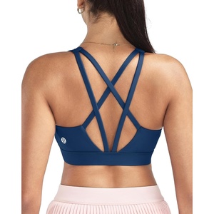 image:imageRUNNING GIRL High Impact Sports Bras for Women  Scoop Neck Strappy Sports Bra High Support Moulded Cup Workout BraYdeep Blue