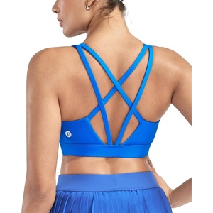 image:imageRUNNING GIRL High Impact Sports Bras for Women  Scoop Neck Strappy Sports Bra High Support Moulded Cup Workout BraYsparkle Blue