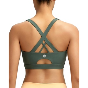 image:imageRUNNING GIRL High Impact Sports Bra with Molded Cups Crisscross Back UNeck Design for Running Yoga GymDark Green