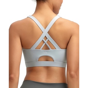 image:imageRUNNING GIRL High Impact Sports Bra with Molded Cups Crisscross Back UNeck Design for Running Yoga GymGrey