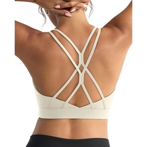 image:imageRUNNING GIRL Sports Bras for WomenStrappy Crisscross Back Padded Low Impact Running Sports Bra with Removable CupsAwhite Apricot